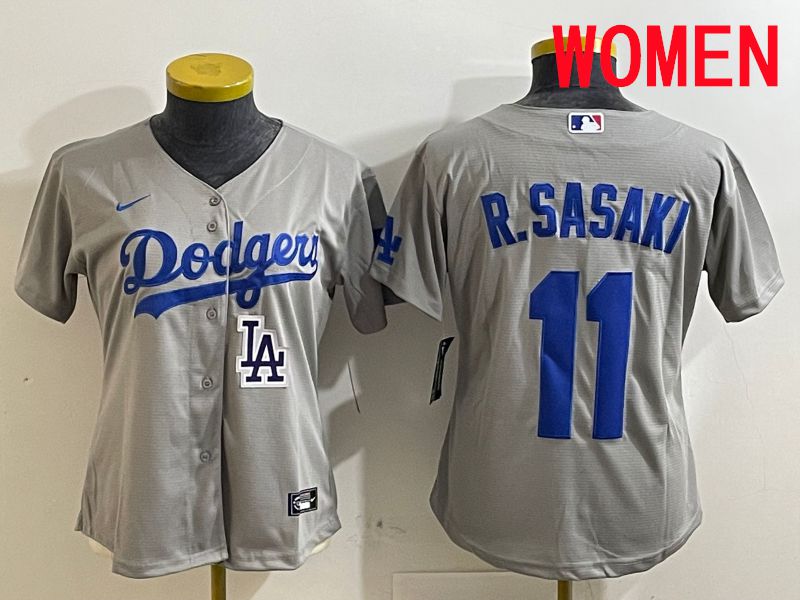 Women Los Angeles Dodgers #11 R.Sasaki Grey Game 2025 Nike MLB Jersey style 1